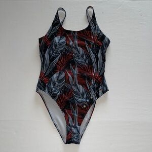 Frederick’s Of Hollywood Black, Red And Gray T Back Strap One Piece Swimsuit